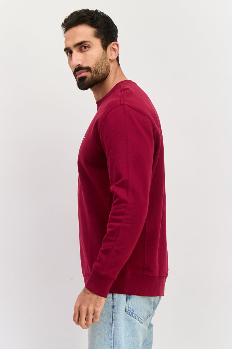 LEE Men Crew Neck Brand Logo Long Sleeves Sweatshirt, Burgundy - Image 4