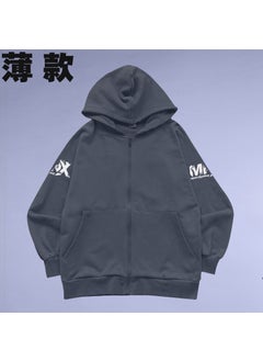 Generic Mens Sport Hooded Long Sleeve Sweatshirt Loose Fit Thickened Fleece Lined Warm Fitness Running Cardigan Jacket Dark Gray (thin) 