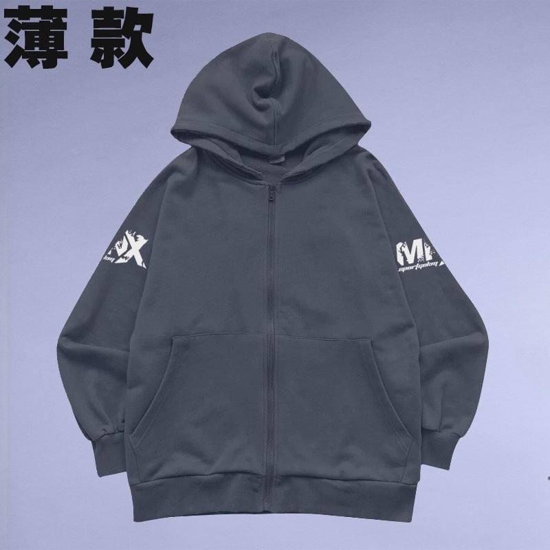 Generic Sports Hooded Long-sleeved Sweater Mens Spring, Autumn and Winter Loose Training Thickened Fleece-lined Warm Fitness Running Cardigan Jacket Dark Gray (thin)