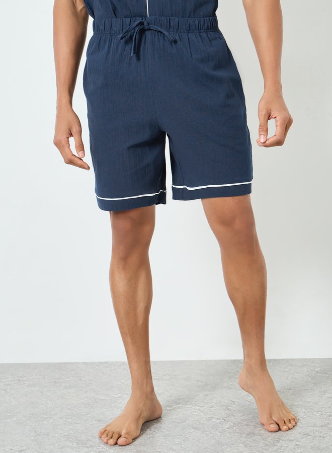 Styli Men Navy Blue Piping Detail Shirt and Shorts Pyjama Set - Image 4