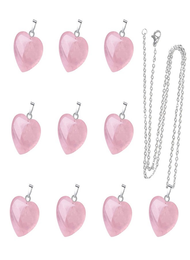 AD BeadsNatural Stone Charms Healing Stone Beads Pendants for Jewelry Necklace Making (Heart Rose Quartz -10pcs) - Image 1