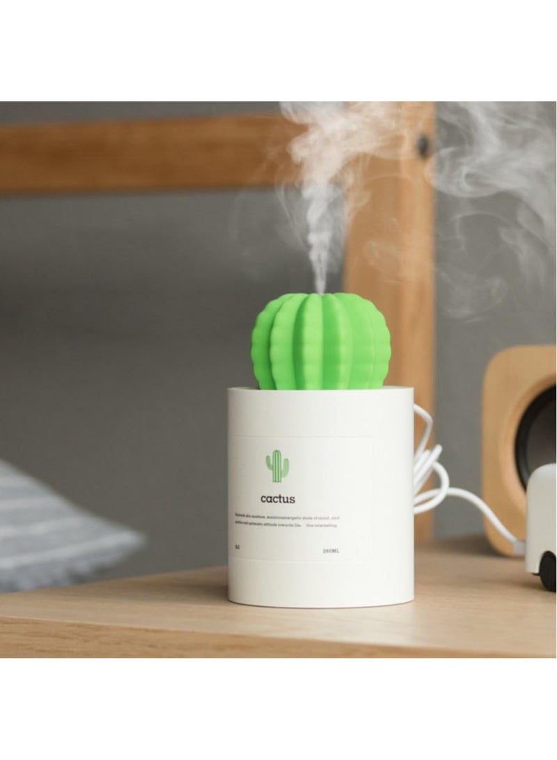 moist Mini Humidifier, 280ml USB Cool Mist Portable Cactus Air humidifier, Ultra-Quiet Operation for Bedroom Home Office Desk Yoga Car Travel(White) - Image 4