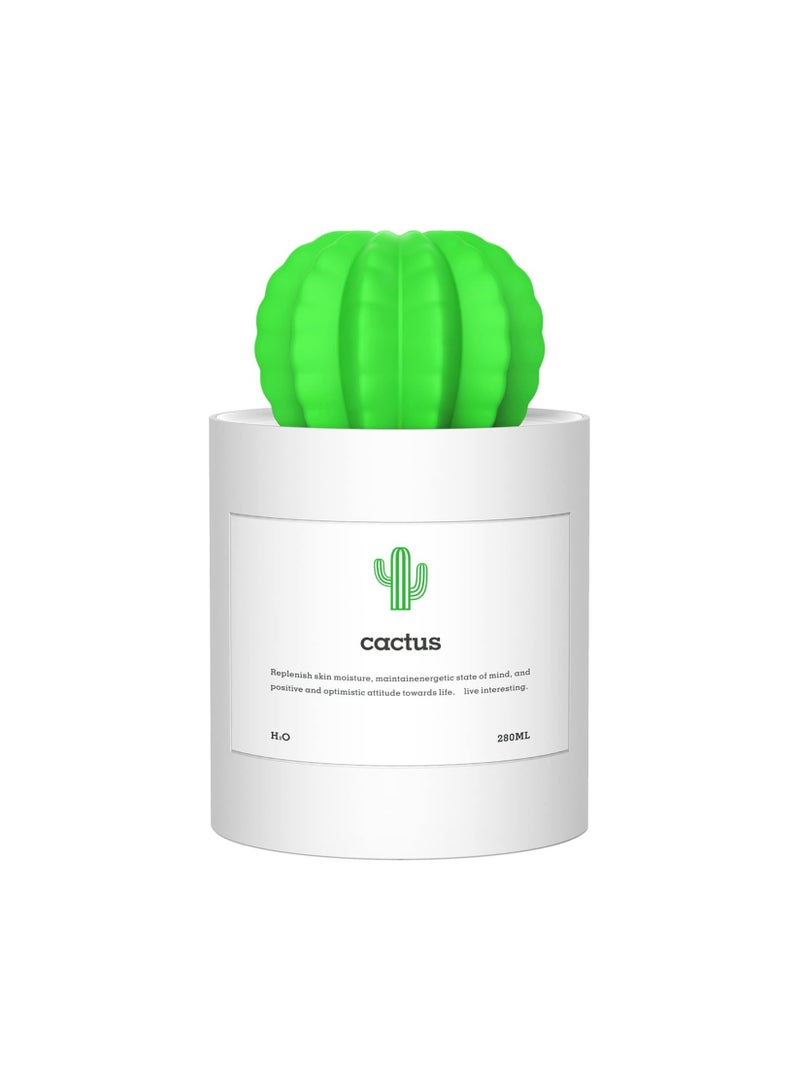 moist Mini Humidifier, 280ml USB Cool Mist Portable Cactus Air humidifier, Ultra-Quiet Operation for Bedroom Home Office Desk Yoga Car Travel(White) - Image 1