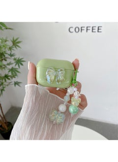 For AirPods 4 Headphone Set Cartoon Diy Doll Pendant Apple 1/2 Generation/pro2 Bluetooth Soft Case Bracelet-Color:Green Soft Shell + Pendant-laser Butterfly-Model:Airpods Pro (protective Case)