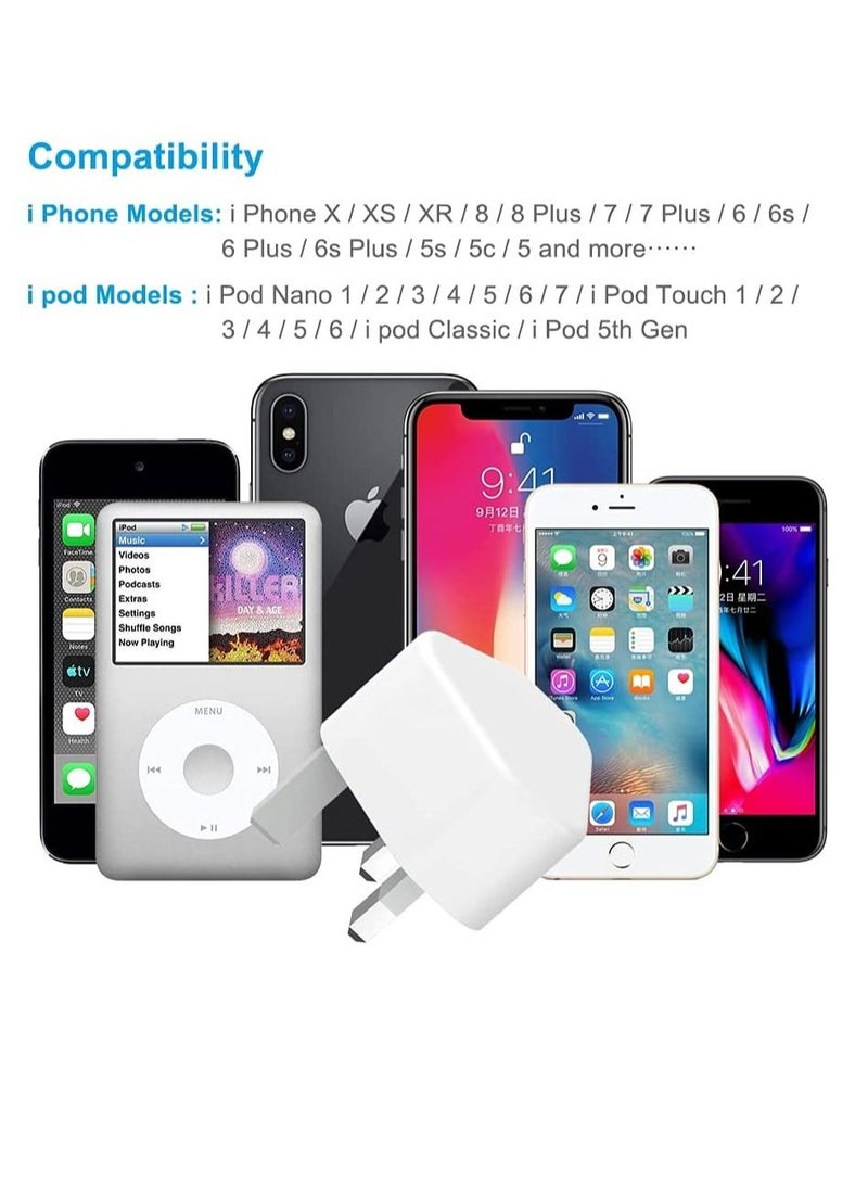 محول طاقة 5 فولت 1 أمبير، كابل شاحن USB ومقبس متوافق مع هواتف iPhone 5S، 6، 6S، 6 Plus، 6S Plus، 7، 7 Plus، 8، 8 Plus، XS، X، XS Max، 11، XR، i Pod المس سلك الطاقة 5G  - Image 4