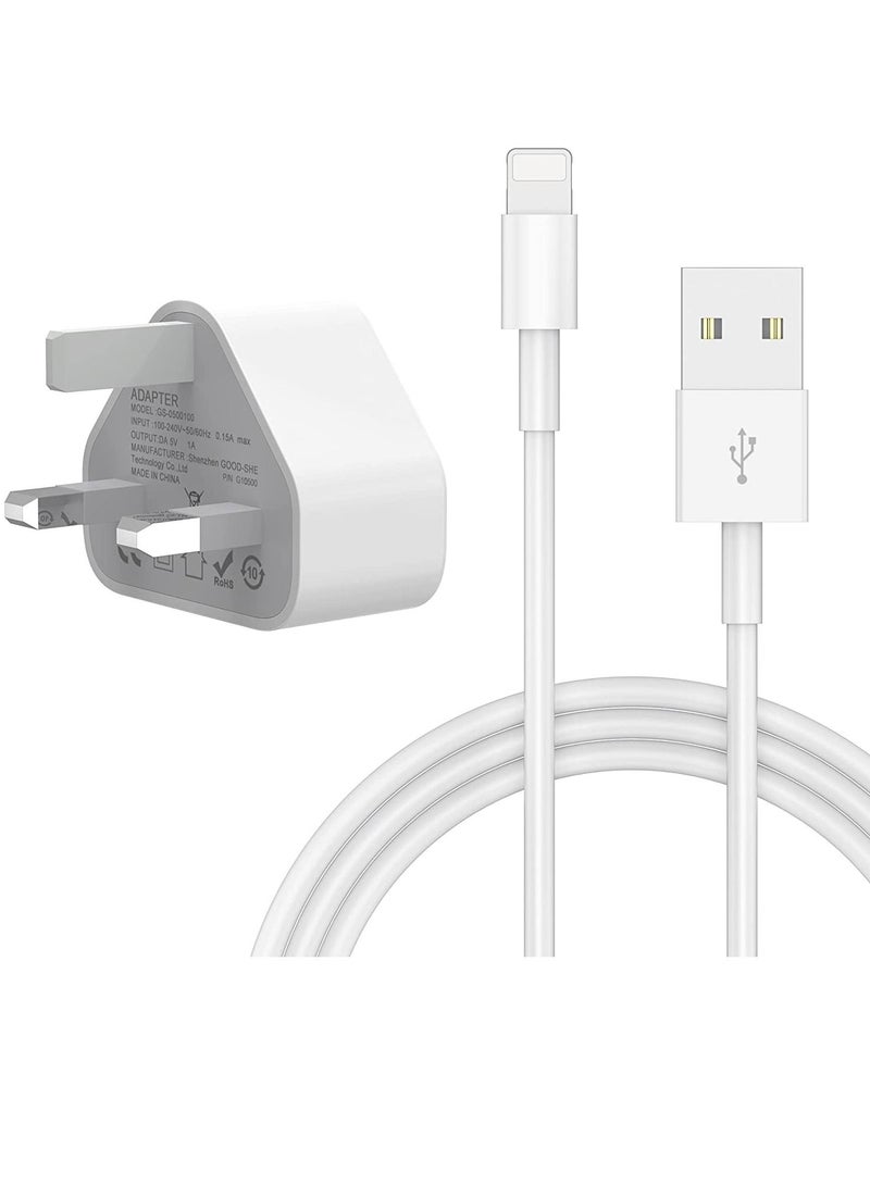 محول طاقة 5 فولت 1 أمبير، كابل شاحن USB ومقبس متوافق مع هواتف iPhone 5S، 6، 6S، 6 Plus، 6S Plus، 7، 7 Plus، 8، 8 Plus، XS، X، XS Max، 11، XR، i Pod المس سلك الطاقة 5G  - Image 1