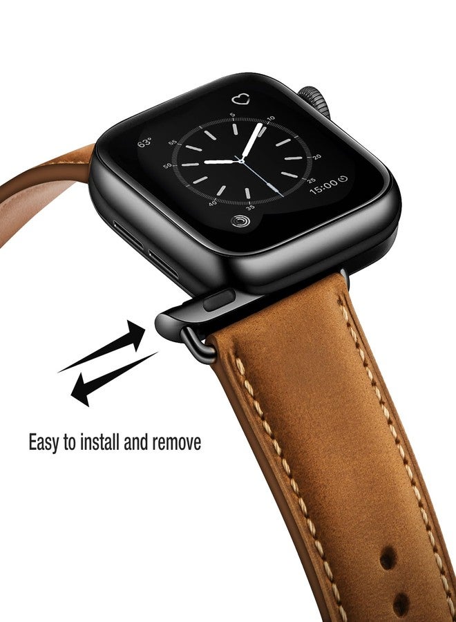 SUNFWR Leather Bands Compatible with Apple Watch Band 42mm(Series 3 2 1) 44mm 45mm 46mm 49mm for Men Women, Top Grain Genuine Leather Replacement Strap for iWatch Ultra 3 2 1, SE3 2 1, Series 11 10 9 - Image 4