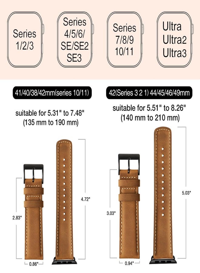 SUNFWR Leather Bands Compatible with Apple Watch Band 42mm(Series 3 2 1) 44mm 45mm 46mm 49mm for Men Women, Top Grain Genuine Leather Replacement Strap for iWatch Ultra 3 2 1, SE3 2 1, Series 11 10 9 - Image 5