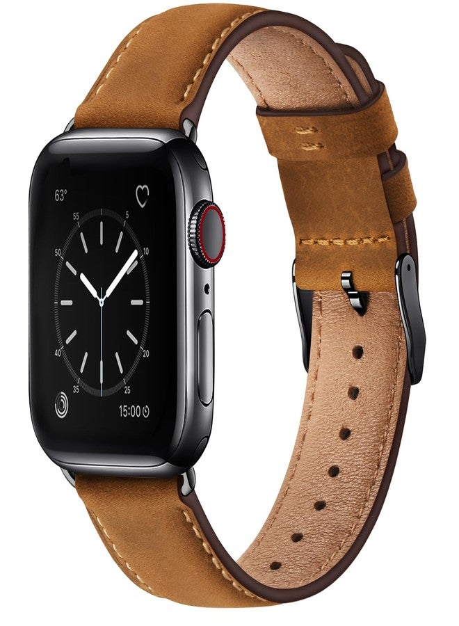 SUNFWR Leather Bands Compatible with Apple Watch Band 42mm(Series 3 2 1) 44mm 45mm 46mm 49mm for Men Women, Top Grain Genuine Leather Replacement Strap for iWatch Ultra 3 2 1, SE3 2 1, Series 11 10 9 - Image 1
