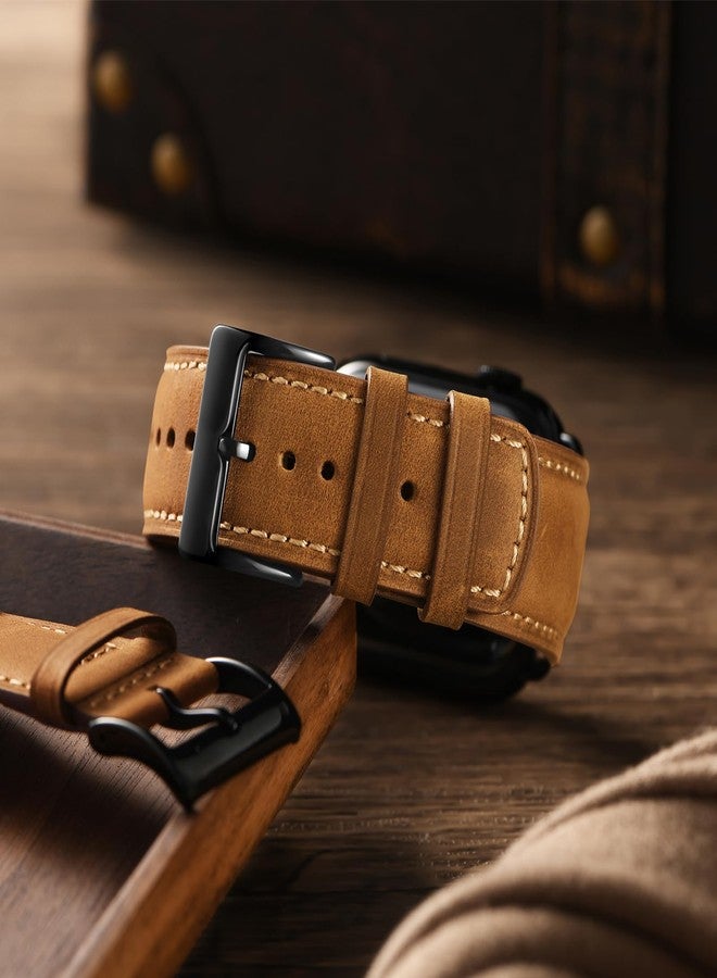 SUNFWR Leather Bands Compatible with Apple Watch Band 42mm(Series 3 2 1) 44mm 45mm 46mm 49mm for Men Women, Top Grain Genuine Leather Replacement Strap for iWatch Ultra 3 2 1, SE3 2 1, Series 11 10 9 - Image 3