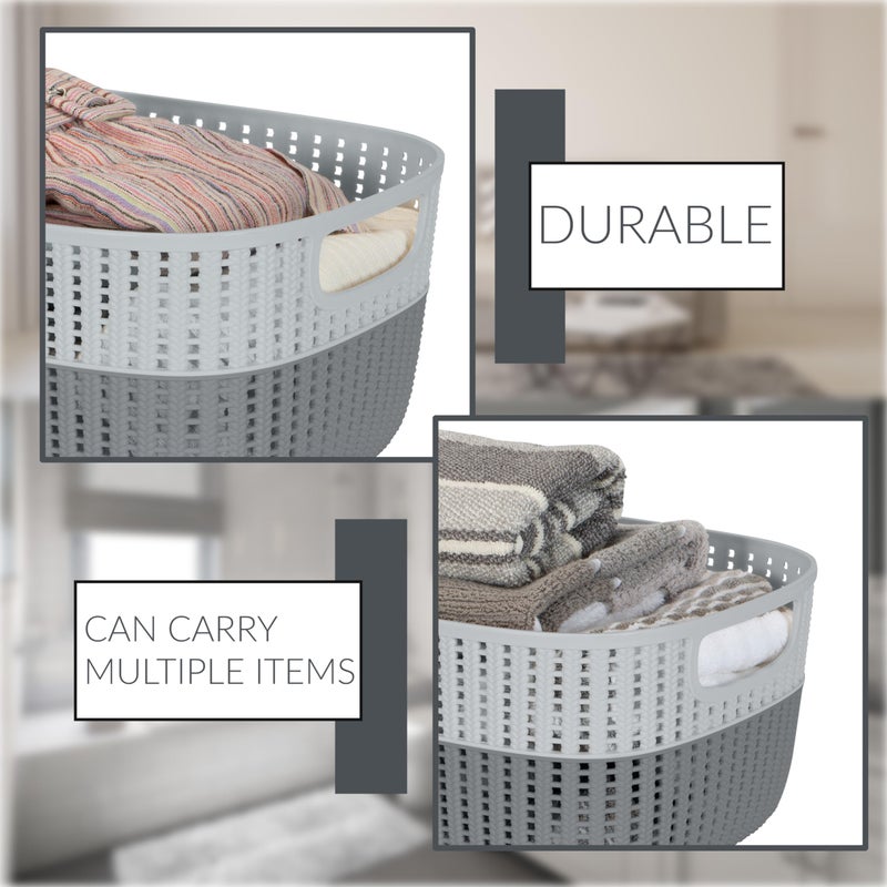 Simplify 2 Tone Sailor Knot Plastic Storage Tote | Decorative Basket | Closet Organization | De-clutter | Accessories | Toys | Bathroom Organization | Large | Grey/Grey - Image 3