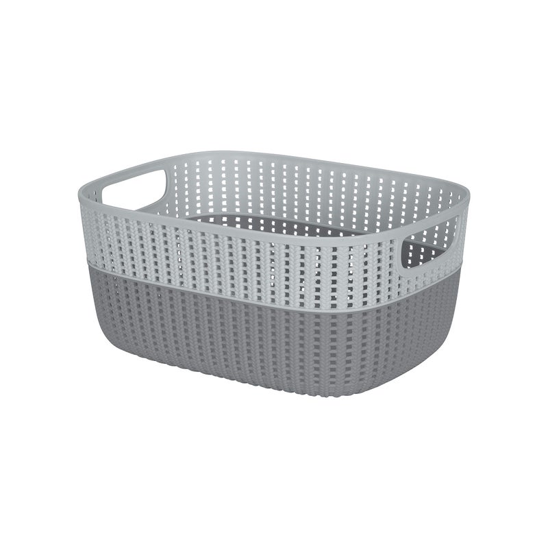 Simplify 2 Tone Sailor Knot Plastic Storage Tote | Decorative Basket | Closet Organization | De-clutter | Accessories | Toys | Bathroom Organization | Large | Grey/Grey - Image 1