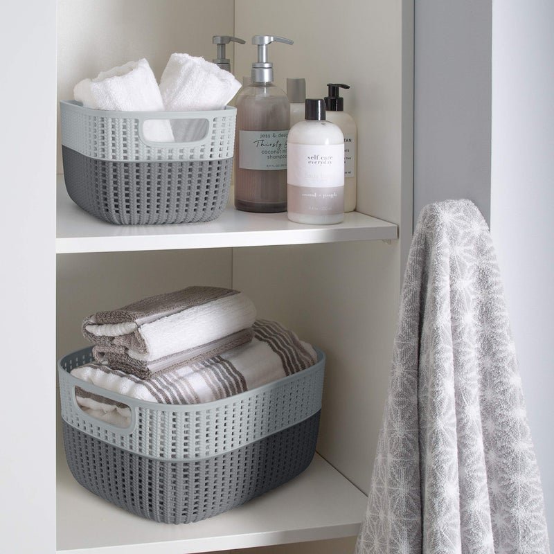 Simplify 2 Tone Sailor Knot Plastic Storage Tote | Decorative Basket | Closet Organization | De-clutter | Accessories | Toys | Bathroom Organization | Large | Grey/Grey - Image 5