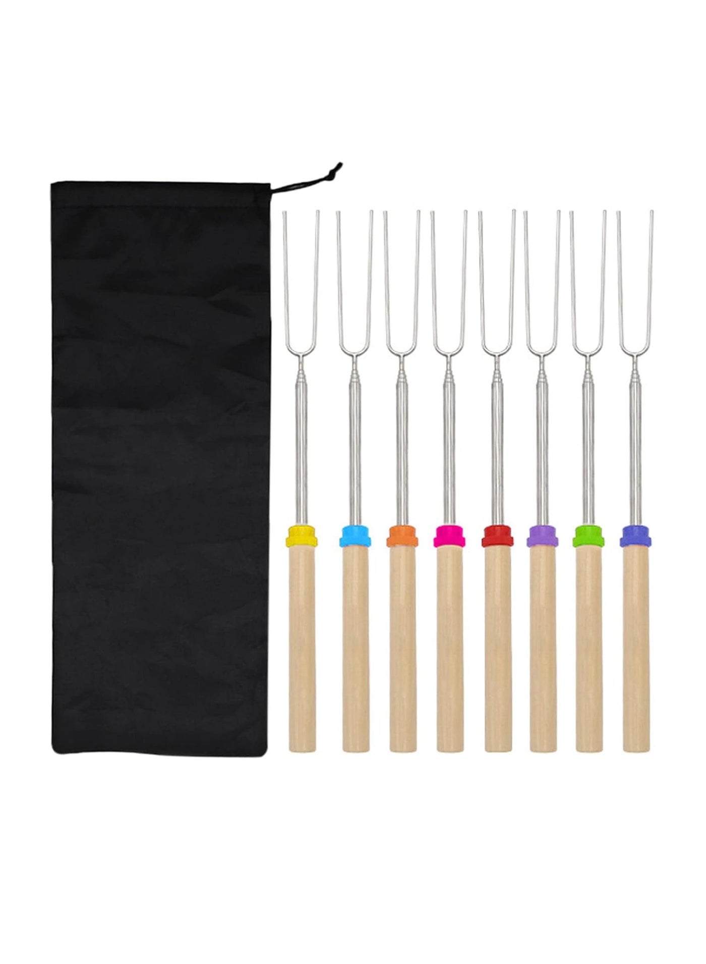 8 Piece BBQ SKEWERS Sticks Marshmallow Roasting Sticks for Fire Pit and Campfire - Set of 8 Telescoping Smores Skewers with Hot Dog Forks - Outdoor Camping Accessories