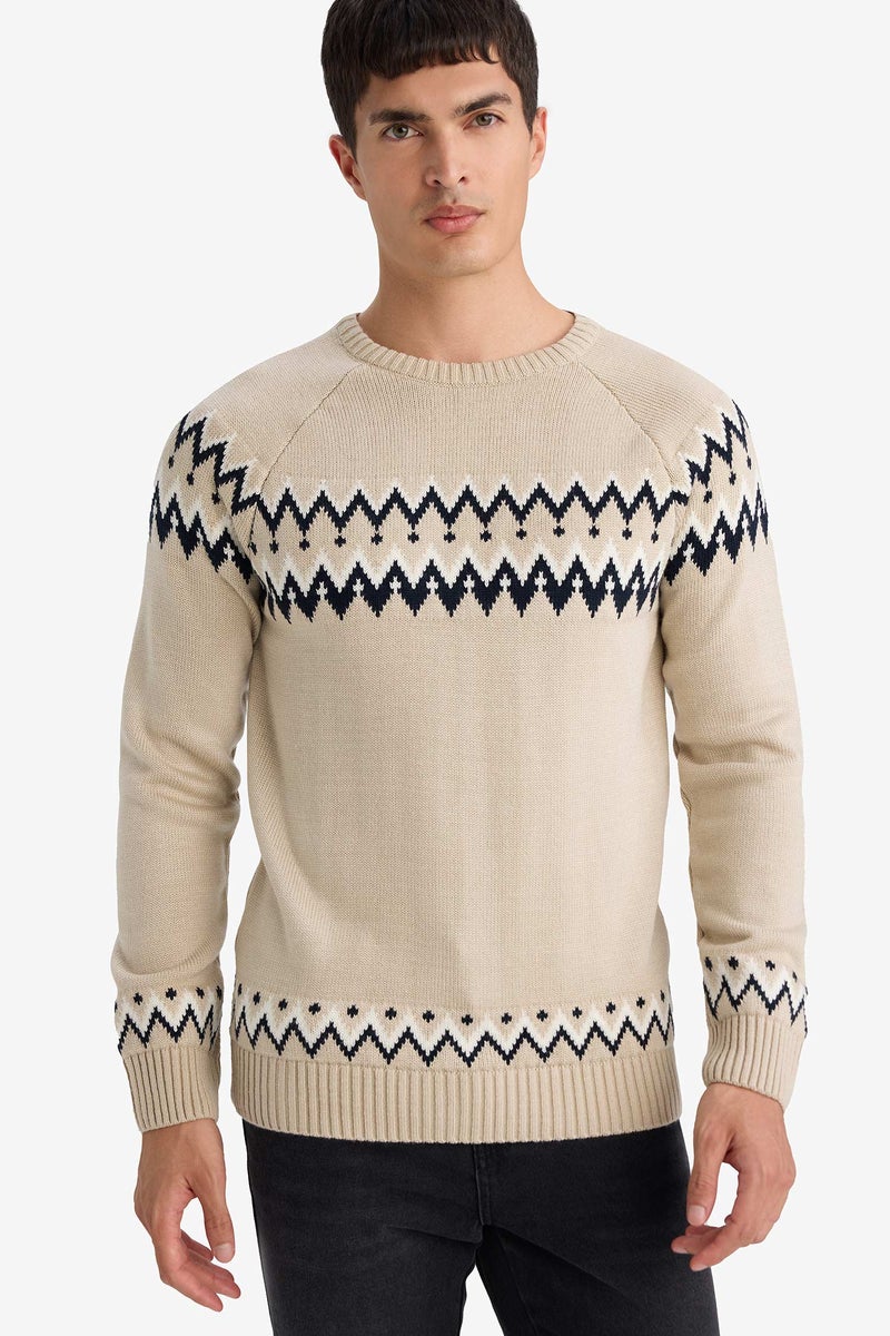 DeFacto Beige Man Standard Fit Crew Neck Knitwear Pullover Casual - Image 1