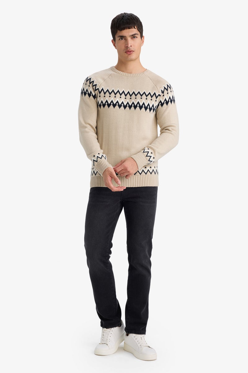 DeFacto Beige Man Standard Fit Crew Neck Knitwear Pullover Casual - Image 2