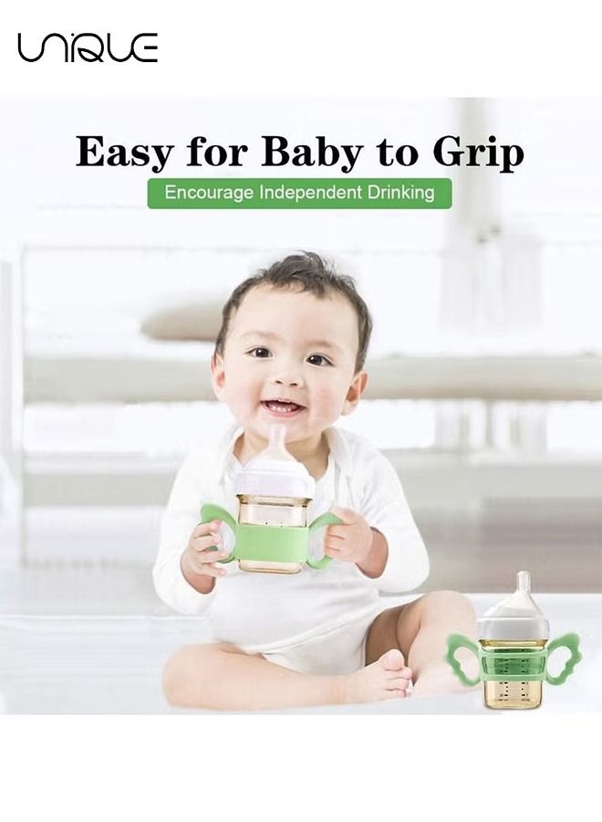 Unique Baby Bottle Handles, Silicone Wide-Neck Handle for NUK/ Avent/ Dr Browns/ Hegen Bottle and Other Dia 6-7cm Wide-Neck Baby Bottle, for Baby Gripping (4 Pack) - Image 2