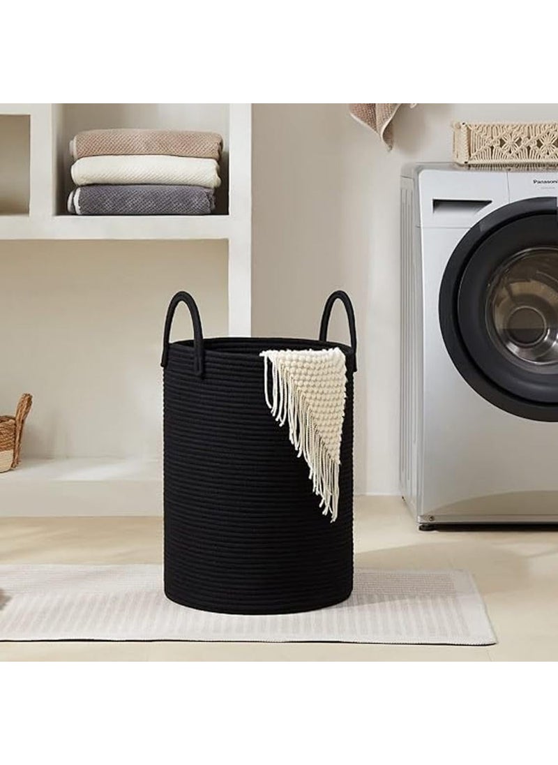 GRATIFY GRATIFY Laundry Basket Woven Hamper 15 D x 17 H inches Tall Cotton Rope Laundry Basket Large Clothes Hamper for Bedroom Baby Nursery Kids Laundry Basket Organizer Black  - Image 3