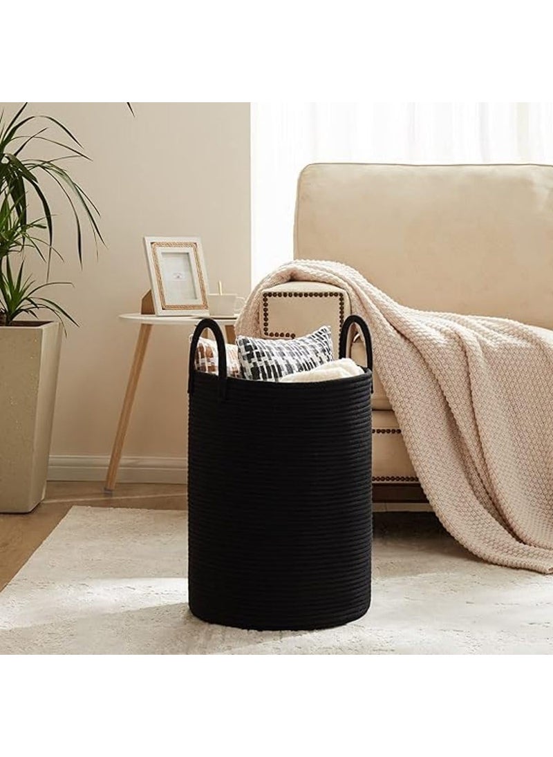 GRATIFY GRATIFY Laundry Basket Woven Hamper 15 D x 17 H inches Tall Cotton Rope Laundry Basket Large Clothes Hamper for Bedroom Baby Nursery Kids Laundry Basket Organizer Black  - Image 2
