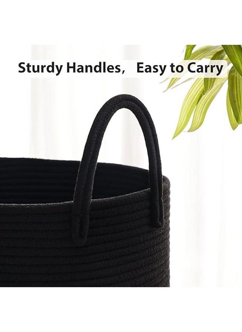 GRATIFY GRATIFY Laundry Basket Woven Hamper 15 D x 17 H inches Tall Cotton Rope Laundry Basket Large Clothes Hamper for Bedroom Baby Nursery Kids Laundry Basket Organizer Black  - Image 4