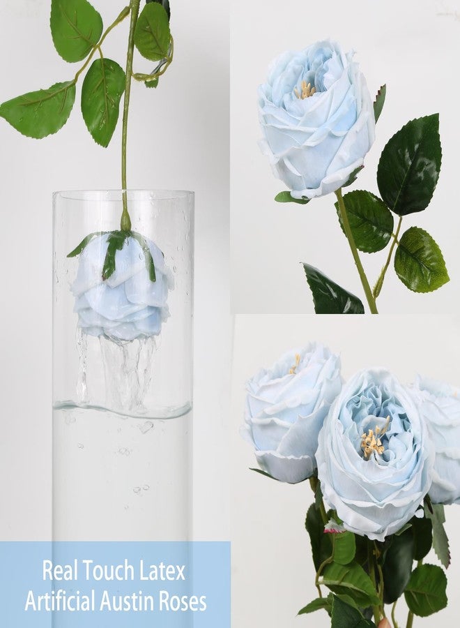 IPOPU Blue Roses Artificial Flowers 5PCS Real Touch Peonies Faux Austin Roses with Stems for Wedding Bouquet Party Home Decor (Blue) - Image 5
