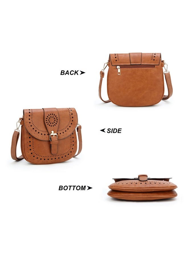 forestfish Ladie'S Pu Leather Vintage Hollow Bag Crossbdy Bag Shoulder Bag (Brown)  - Image 2