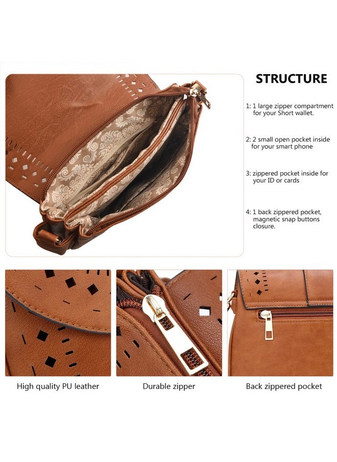 forestfish Ladie'S Pu Leather Vintage Hollow Bag Crossbdy Bag Shoulder Bag (Brown)  - Image 4
