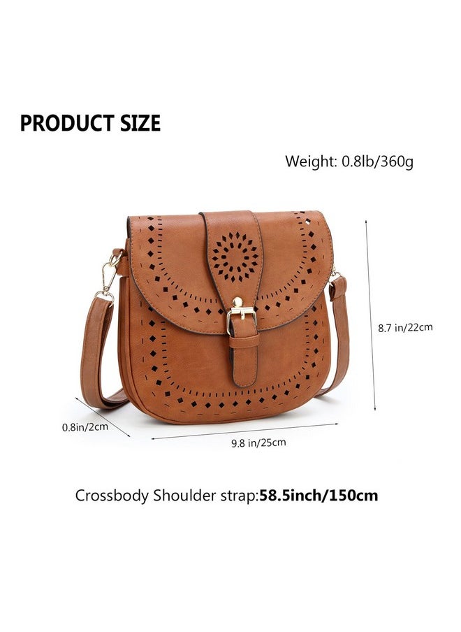 forestfish Ladie'S Pu Leather Vintage Hollow Bag Crossbdy Bag Shoulder Bag (Brown)  - Image 3