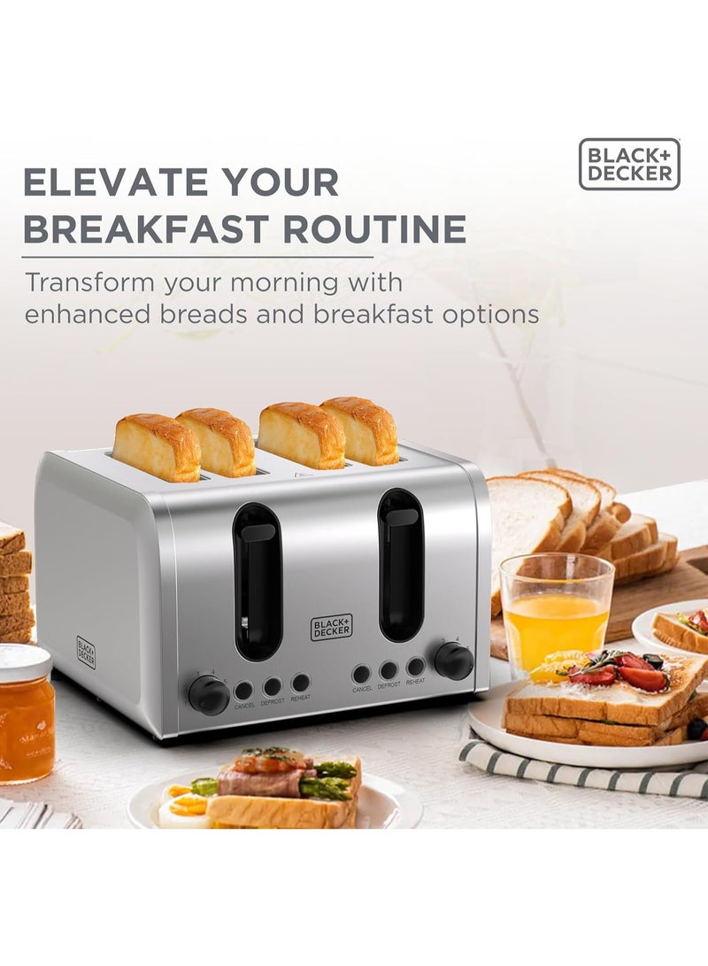 BLACK&DECKER 4-Slice Toaster, 2100W Double-Sided Heating, 6 Browning Levels, Defrost, Reheat, Cancel Functions, Extra-Wide Slots, Dual Browning Control, Removable Crumb Tray - Image 2