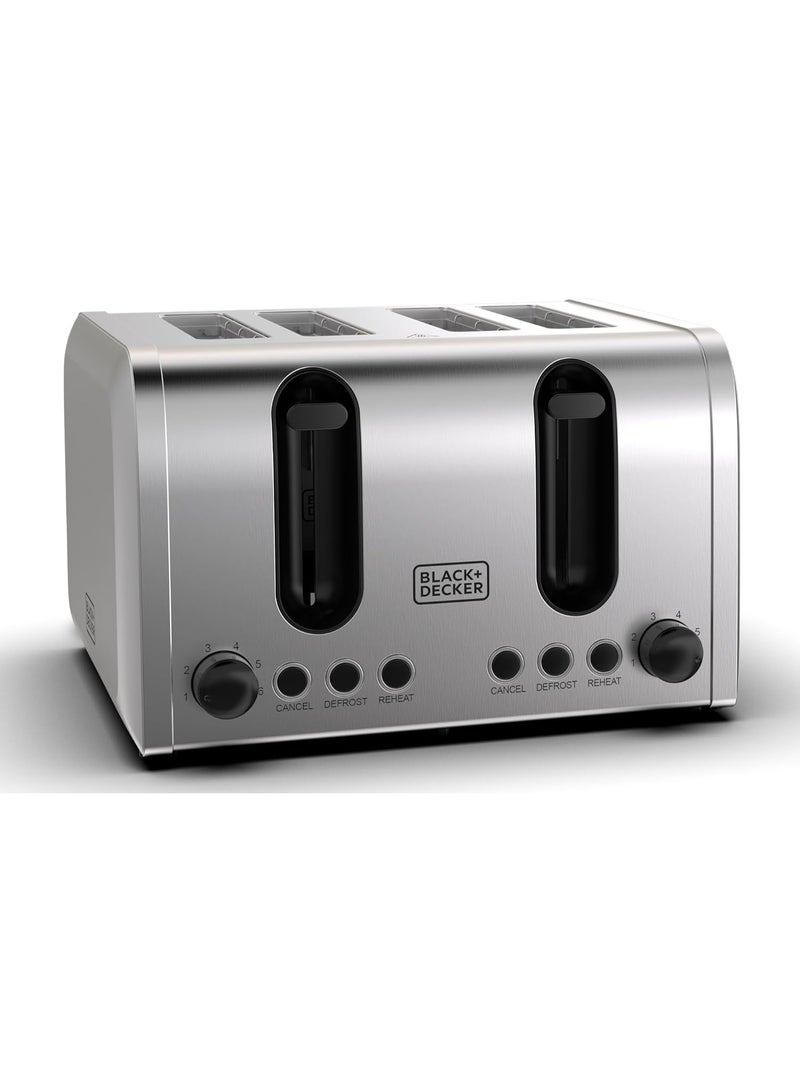 BLACK&DECKER 4-Slice Toaster, 2100W Double-Sided Heating, 6 Browning Levels, Defrost, Reheat, Cancel Functions, Extra-Wide Slots, Dual Browning Control, Removable Crumb Tray - Image 1