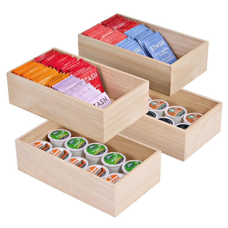 Sorbus Unfinished Wood Crates  Organizer Bins Wooden Box for Pantry Closet Arts  Crafts Cabinet Organizers Containers 4 Pack