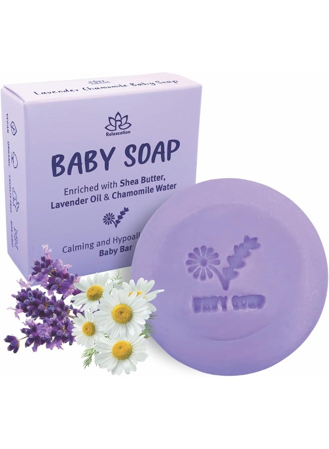 Relaxcation Baby Soap Bar with Lavender Essential Oils, Organic Chamomile Water and Shea Butter - Image 1