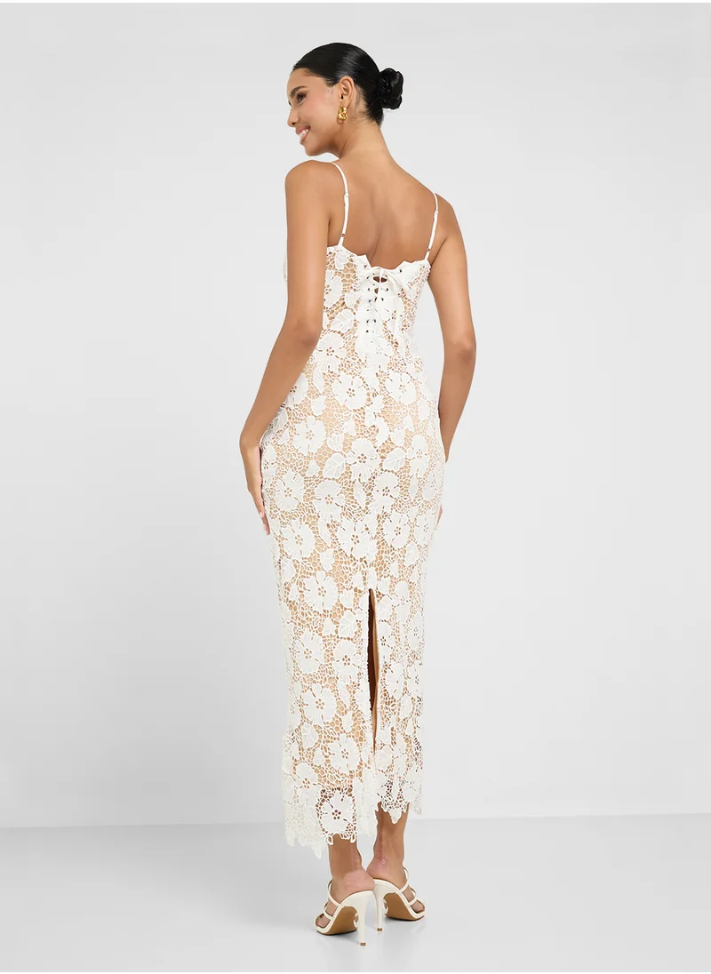 جينجر Strappy Lace Detail Dress With Back Slit