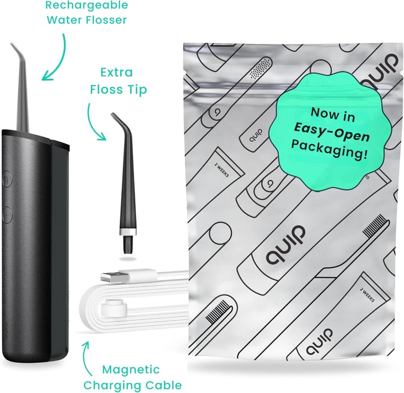 quip Water Flosser with Replacement Tip - Cordless Water Flosser with Adjustable Pressure - Teeth Cleaner Pick with 360 Degree Rotating Replaceable Tip, Rechargeable Water Dental Pick - All-Black - Image 2