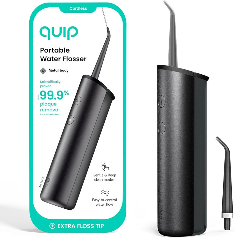 quip Water Flosser with Replacement Tip - Cordless Water Flosser with Adjustable Pressure - Teeth Cleaner Pick with 360 Degree Rotating Replaceable Tip, Rechargeable Water Dental Pick - All-Black - Image 1