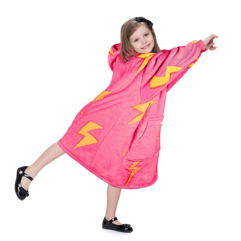 Solaris Thunder Lightning Kids Wearable Blanket Hoodie  Cozy Warm Sherpa Fleece Sweatshirt Pullover with Larger Pocket for Teens Girls Boys