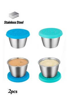 Stainless Steel Dressing Container with Silicone Lids, Reusable Leakproof Condiment Containers Small Sauce Container Sets [2 Pack 2.4oz]