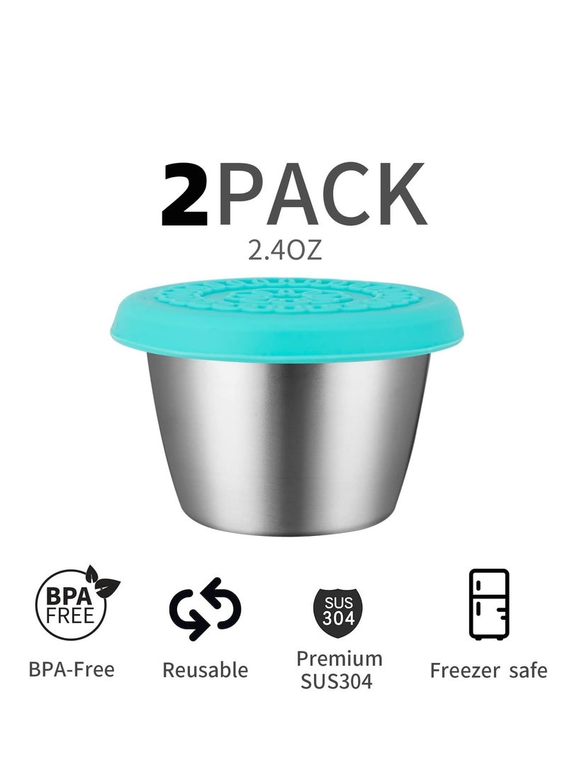 Generic - Stainless Steel Dressing Container with Silicone Lids, Reusable Leakproof Condiment Containers Small Sauce Container Sets [2 Pack 2.4oz] - Image 1