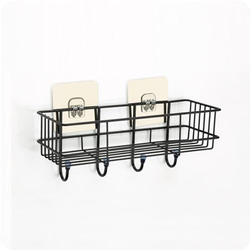 Amiraj Wall Mounted Self-Adhesive Bathroom Organizer | No Drill Kitchen Rack | Rectangular Corner Shelf for Bathroom & Kitchen Accessories | GI Metal with Powder Coated Finish, Black (Pack of 2) - Image 1