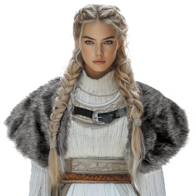 MCJC Medieval Cloak,Viking Costume Faux Fur Shawl For Women, Halloween Performance Accessory - Image 1