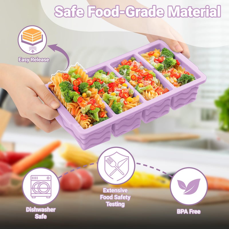 Doasuwish Silicone Freezer Tray for Soup with Lid â€“ 1-Cup Soup Container Cube Style Ice Cube Trays for Freezer, Meal Prep & Food Storage, Freeze 250mL/125mL Portions â€“ 2 Pack - Image 3