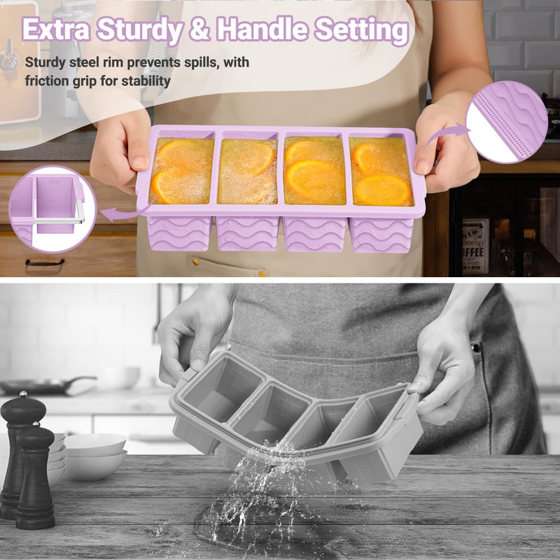 Doasuwish Silicone Freezer Tray for Soup with Lid â€“ 1-Cup Soup Container Cube Style Ice Cube Trays for Freezer, Meal Prep & Food Storage, Freeze 250mL/125mL Portions â€“ 2 Pack - Image 4