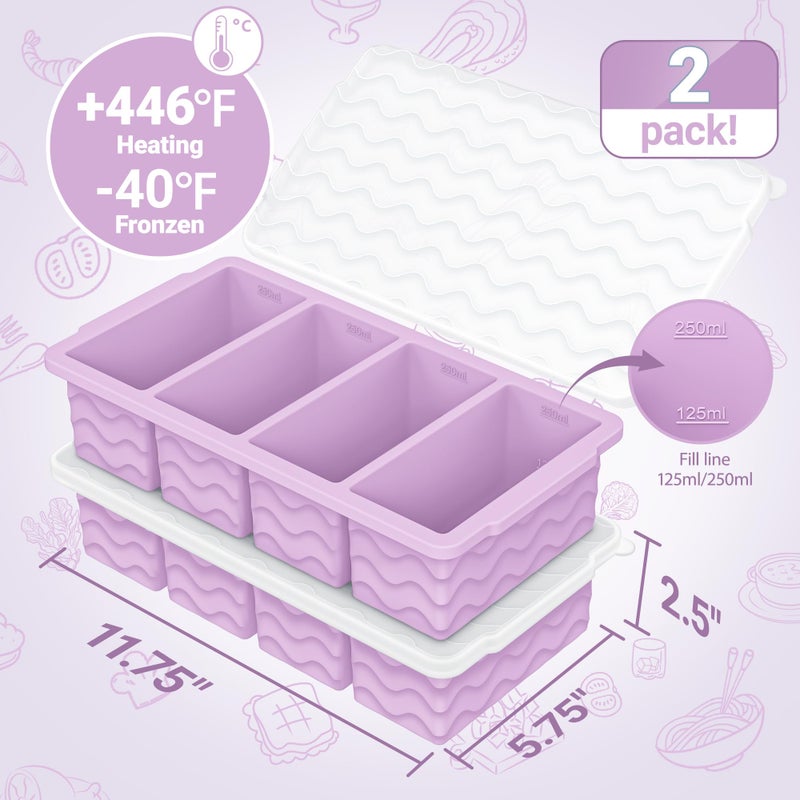 Doasuwish Silicone Freezer Tray for Soup with Lid â€“ 1-Cup Soup Container Cube Style Ice Cube Trays for Freezer, Meal Prep & Food Storage, Freeze 250mL/125mL Portions â€“ 2 Pack - Image 2