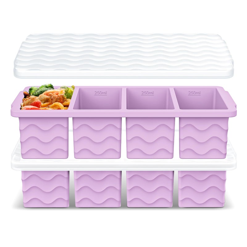Doasuwish Silicone Freezer Tray for Soup with Lid â€“ 1-Cup Soup Container Cube Style Ice Cube Trays for Freezer, Meal Prep & Food Storage, Freeze 250mL/125mL Portions â€“ 2 Pack - Image 1
