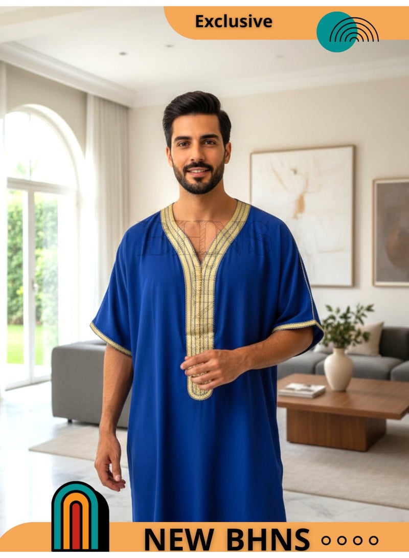 Men's Shirt, Nightgown, Moroccan Robe, Comfortable Men's Gifts Luxury Men's House Robe for Comfort Moroccan Shirt, Men's Summer Shirt, Short Sleeve Shirt, Men's Robe Comfortable Men's Gifts - Image 1