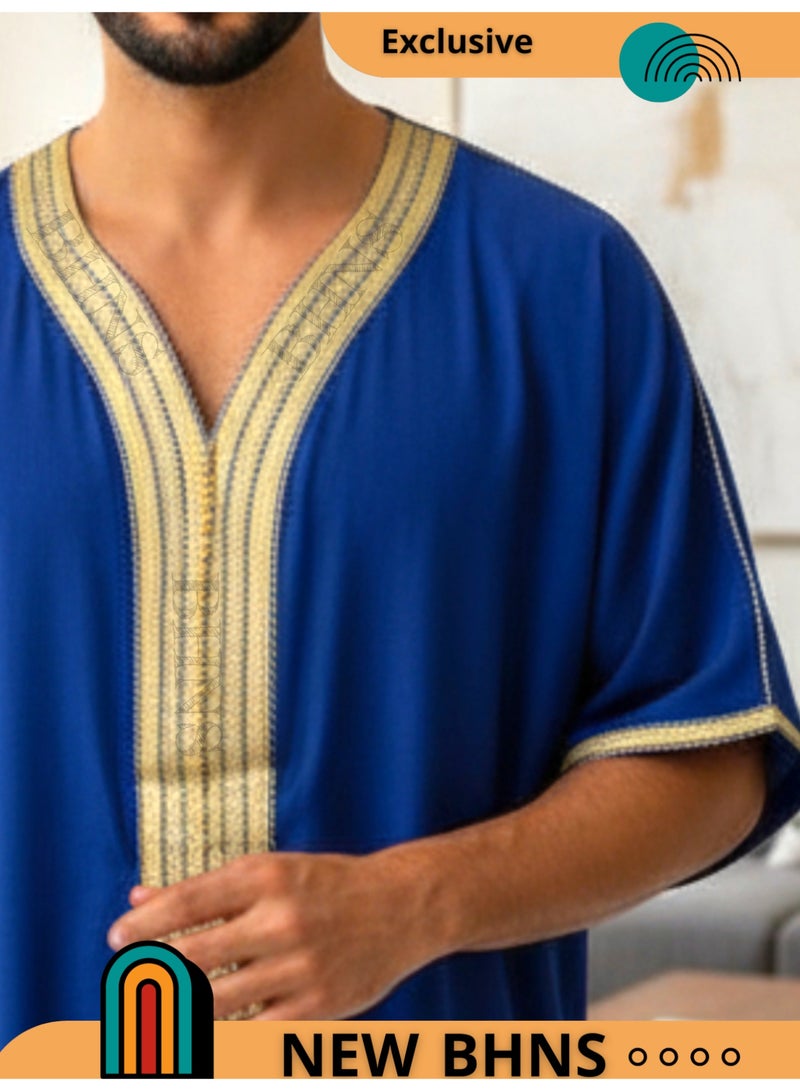 Men's Shirt, Nightgown, Moroccan Robe, Comfortable Men's Gifts Luxury Men's House Robe for Comfort Moroccan Shirt, Men's Summer Shirt, Short Sleeve Shirt, Men's Robe Comfortable Men's Gifts - Image 2