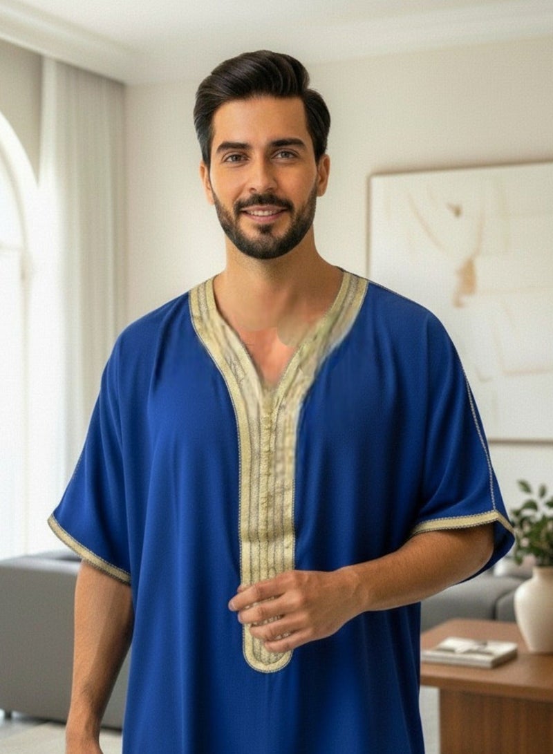 BHNS Men's Shirt, Nightgown, Moroccan Robe, Comfortable Men's Gifts Luxury Men's House Robe for Comfort Moroccan Shirt, Men's Summer Shirt, Short Sleeve Shirt, Men's Robe Comfortable Men's Gifts - Image 1