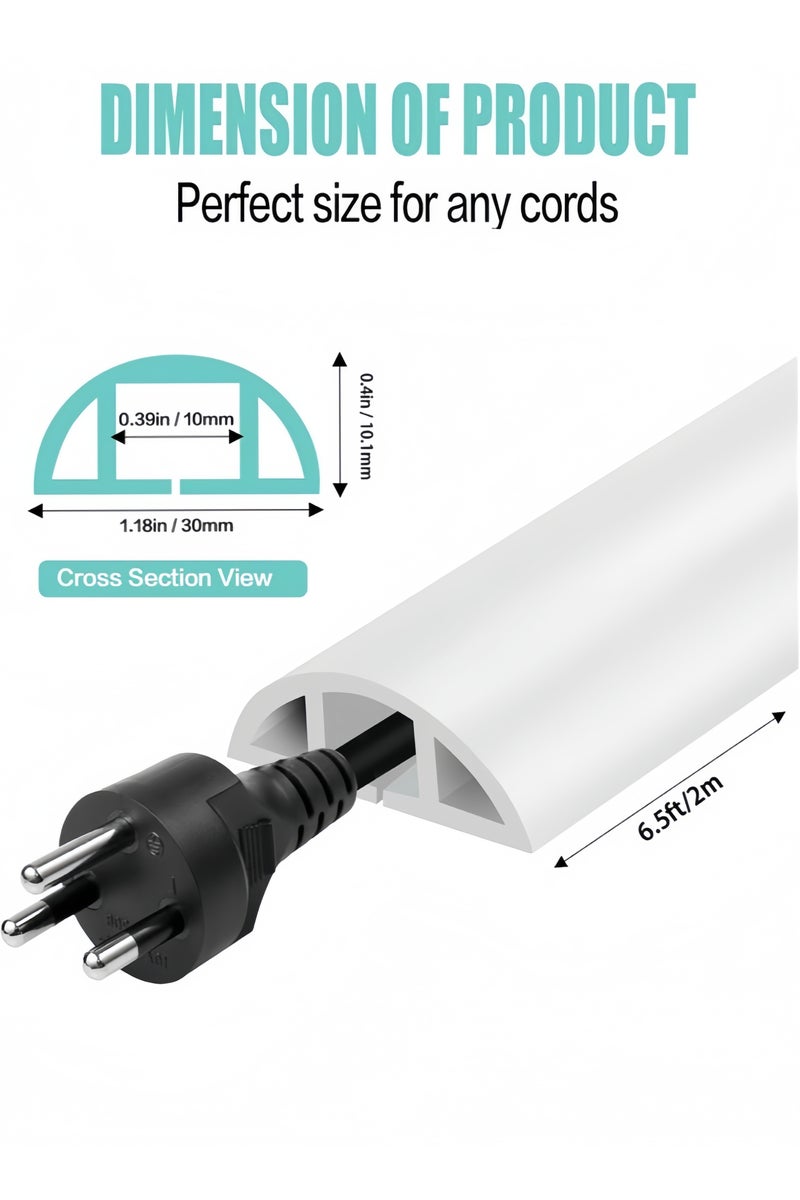 Angola Panda 6.6ft Floor Cord Cover, Cable Protector, Hide Extension Cords, Protect Cords, Prevent Cable Trips, Heavy Duty Cord Hider - Cable Cavity = 0.39" (W) x 0.24" (H) - white - Image 2