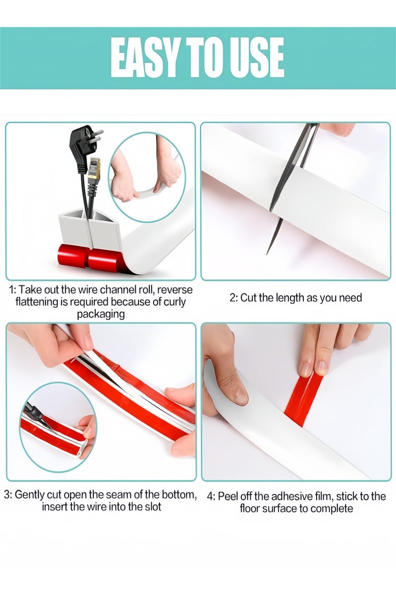 Angola Panda 6.6ft Floor Cord Cover, Cable Protector, Hide Extension Cords, Protect Cords, Prevent Cable Trips, Heavy Duty Cord Hider - Cable Cavity = 0.39" (W) x 0.24" (H) - white - Image 3