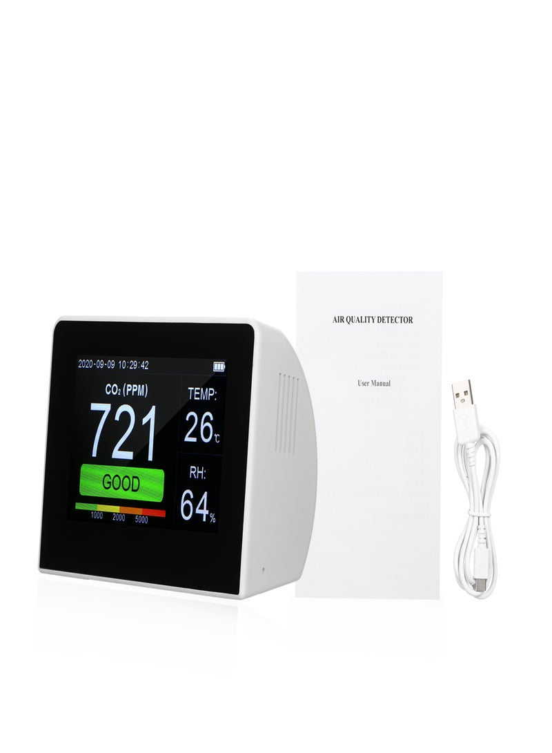 Desktop CO2/RH/Temp. 3-in-1 Multifunctional Air Quality Detector Temperature Humidity Monitor Indoor/Outdoor CO2 Meter Tester 3.5-inch Digital Hygrothermograph with Data Logger Rechargeable Battery for Home Office Car - Image 2
